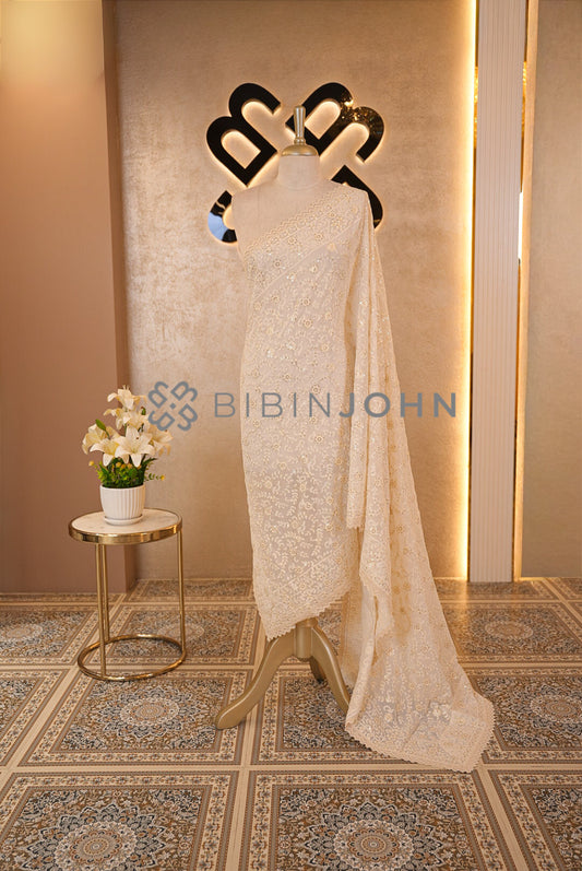 Organza Embroidery Dupatta For Women Off White