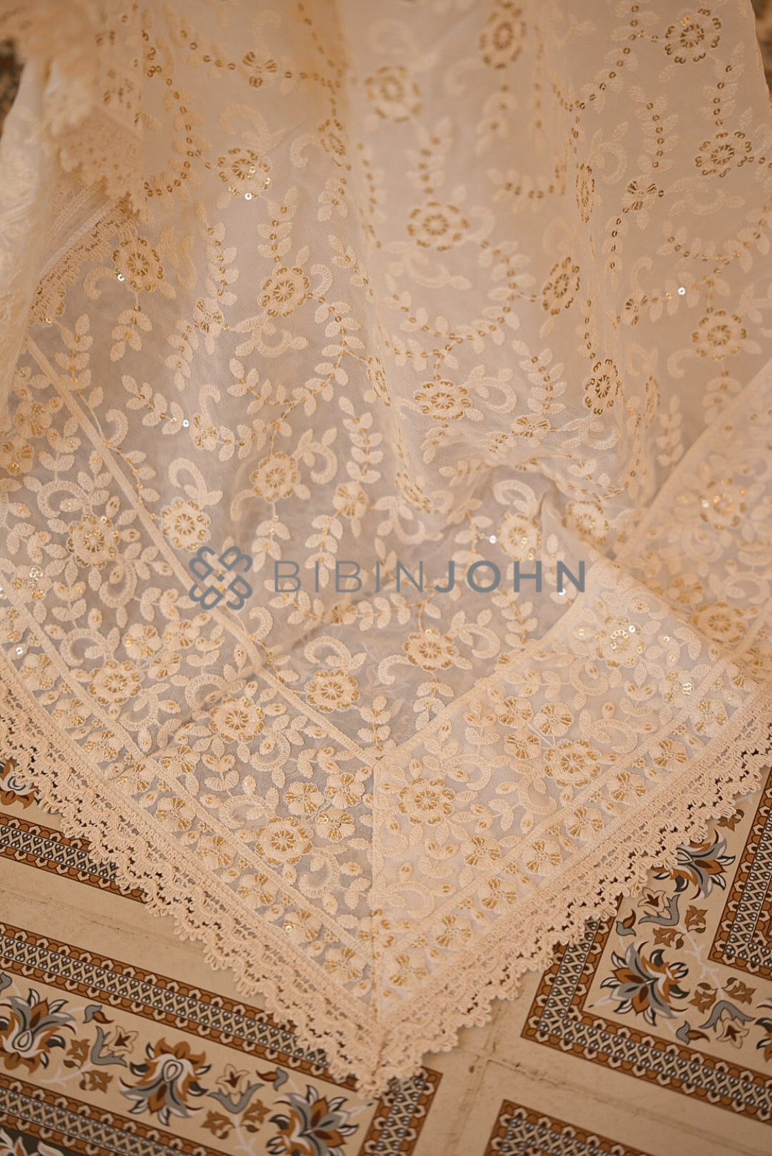 Organza Embroidery Dupatta For Women Off White SIDE VIEW