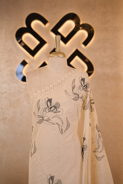 Cotton Embroidery Dupatta For Women Off White  close view