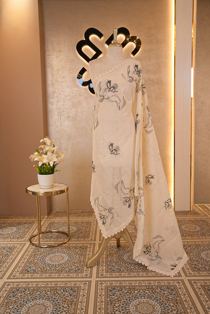 Cotton Embroidery Dupatta For Women Off White 