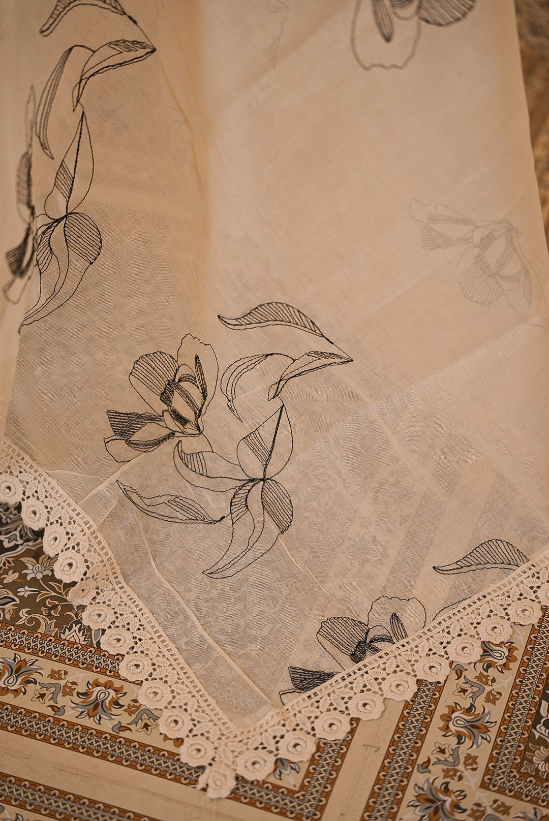 Cotton Embroidery Dupatta For Women Off White  side view