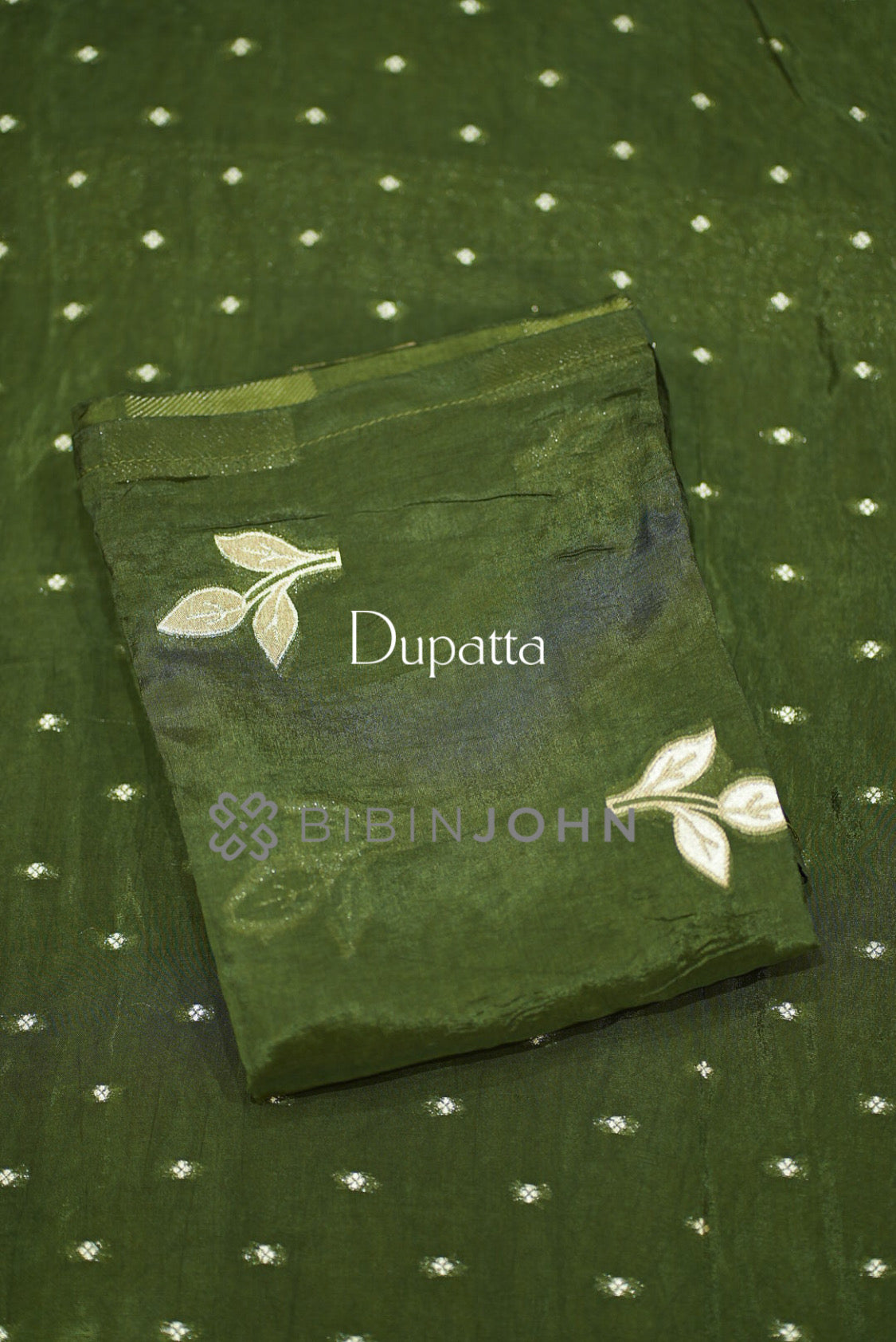 Silk Embroidery Unstitched Salwar Suit Material Olive Green  dupatta