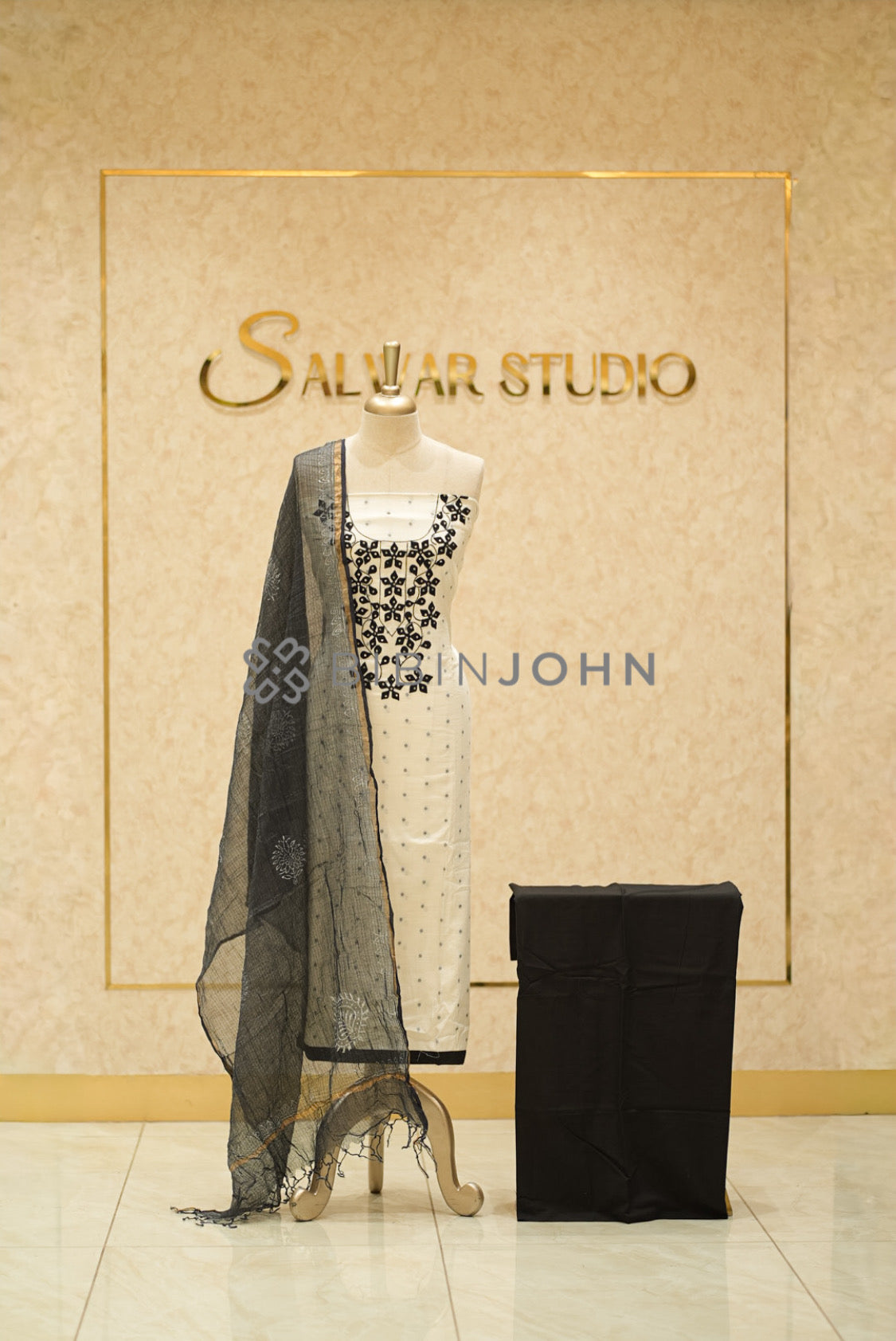 Cotton Embroidery Unstitched Salwar Suit Material Off-White