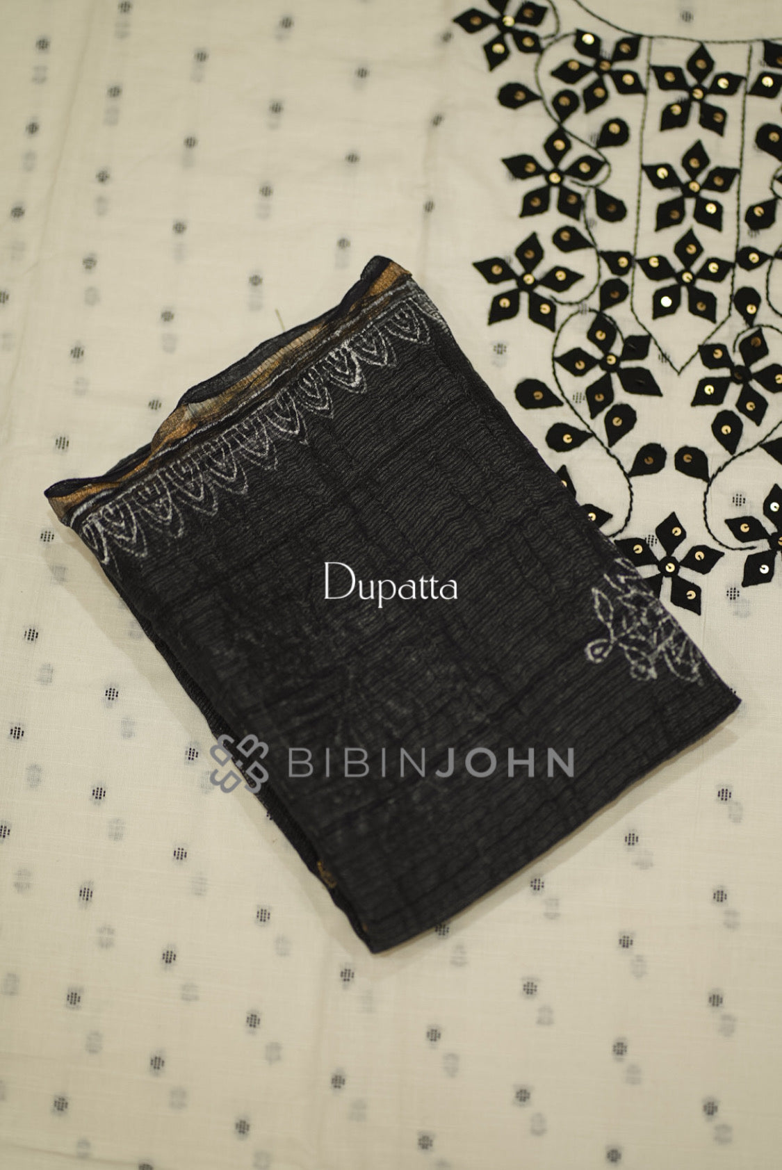 Cotton Embroidery Unstitched Salwar Suit Material Off-White DUPATTA