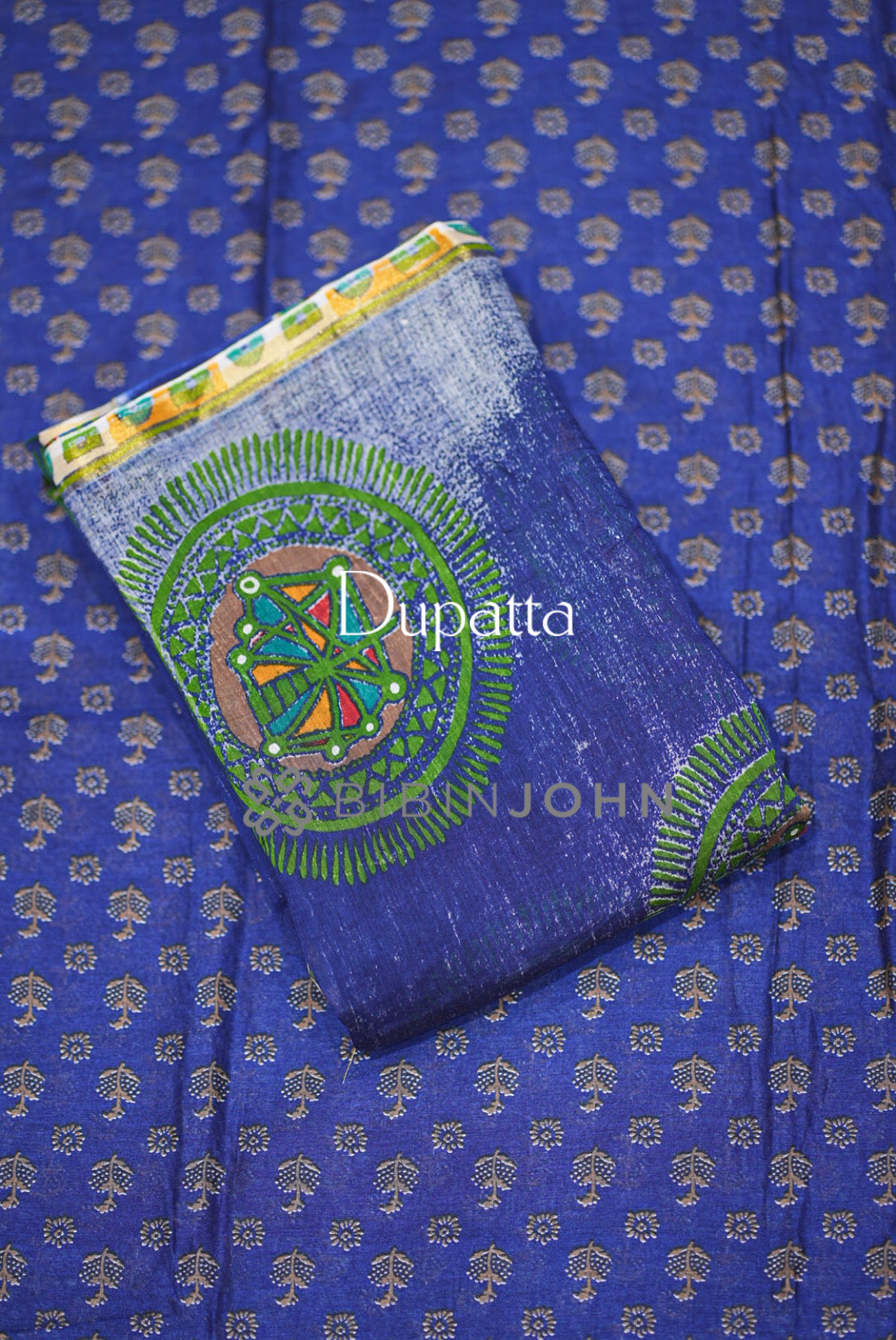 Printed Chanderi Unstitched Salwar Suit Material Royal Blue DUPATTA