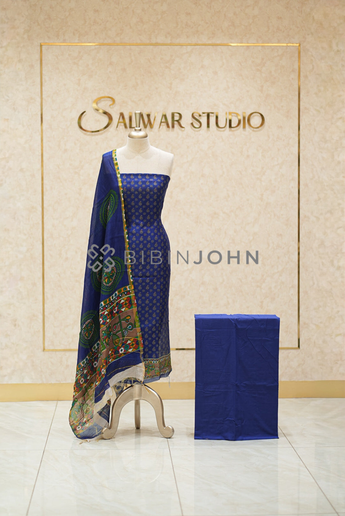 Printed Chanderi Unstitched Salwar Suit Material Royal Blue