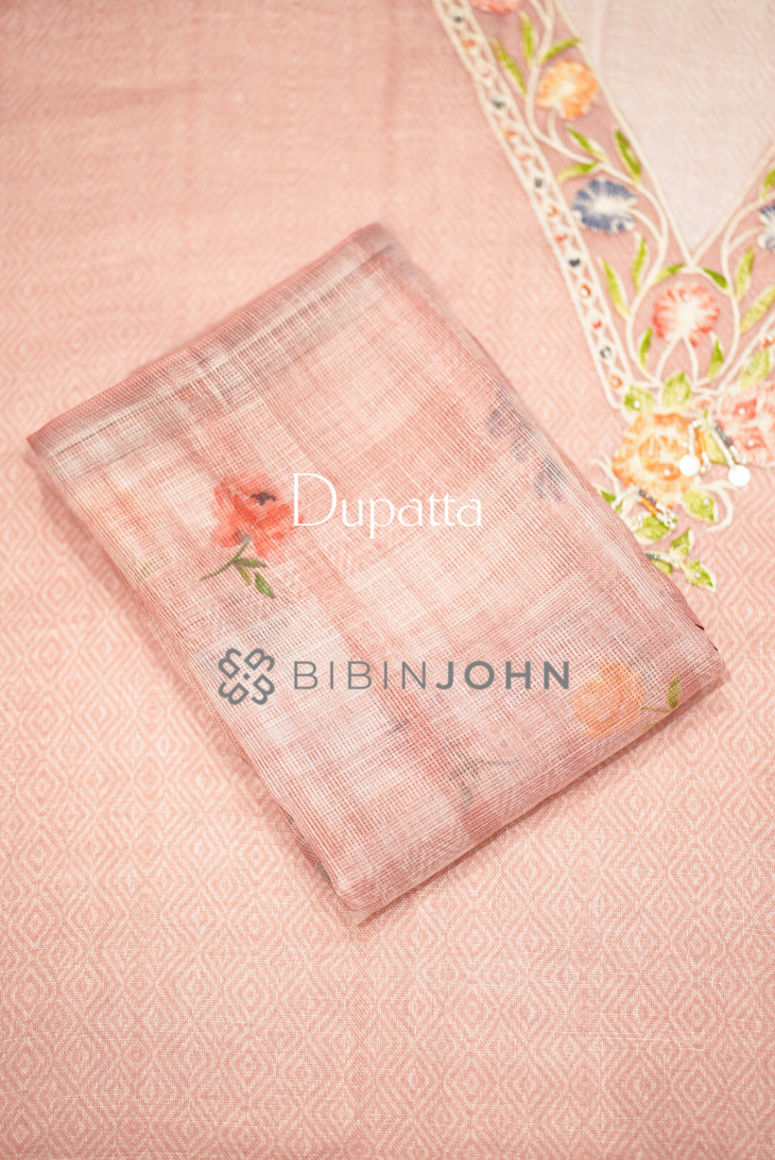 Linen Embroidery Semi Stitched Salwar Suit Material Peach Pink  DUPATTA