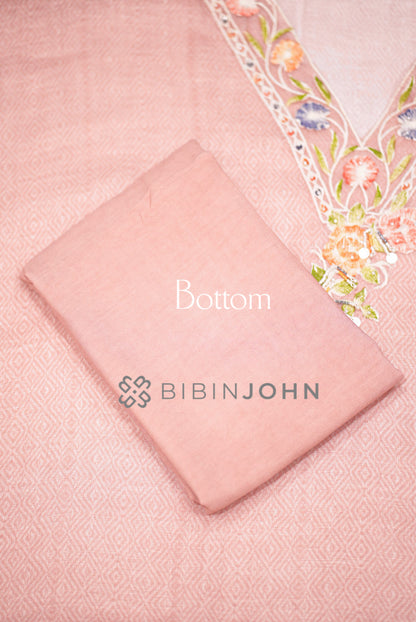 Linen Embroidery Semi Stitched Salwar Suit Material Peach Pink  BOTTOM