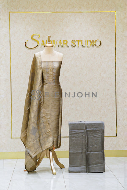 Tissue Embroidery Unstitched Salwar Suit Material Smoky Silver-Grey