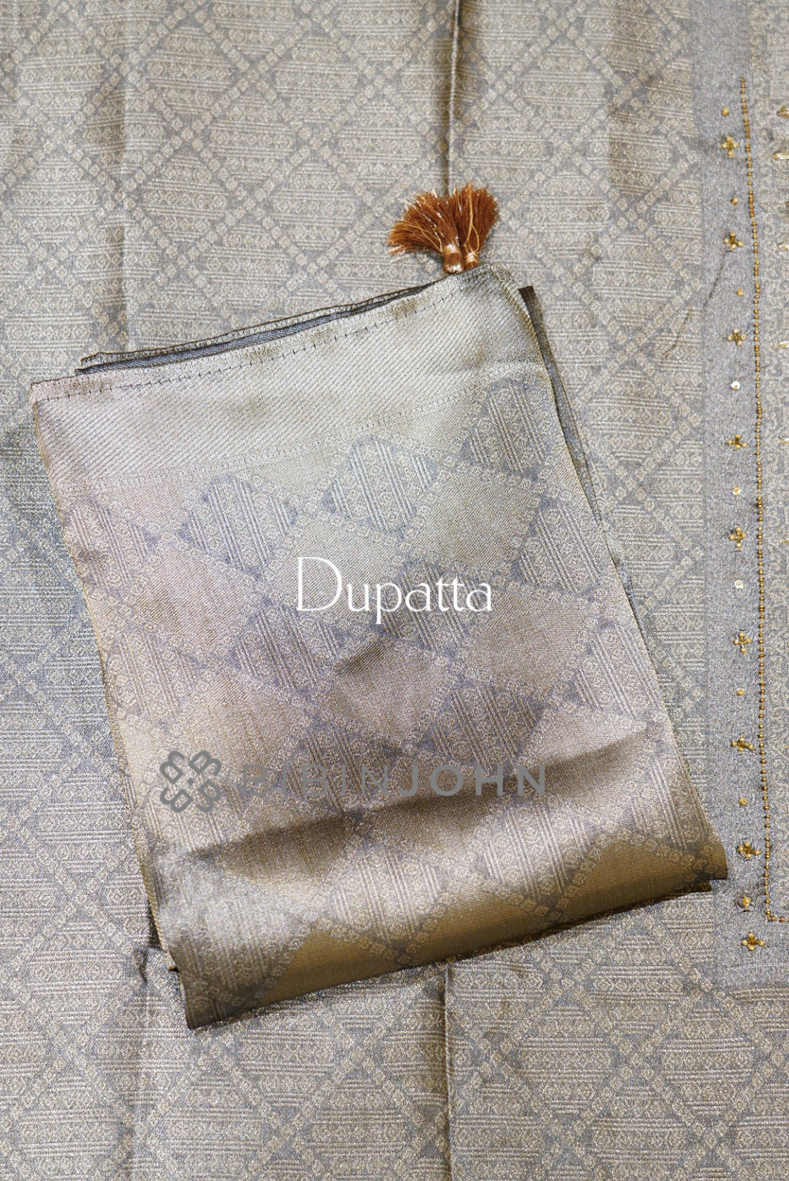 Tissue Embroidery Unstitched Salwar Suit Material Smoky Silver-Grey dupatta