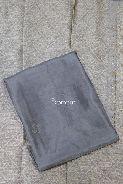 Tissue Embroidery Unstitched Salwar Suit Material Smoky Silver-Grey Bottom