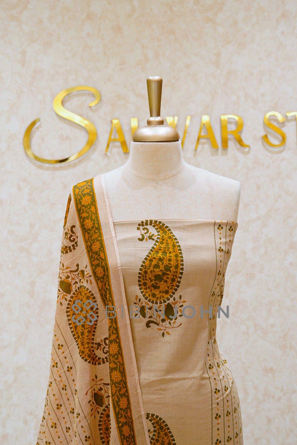 Cotton Unstitched Salwar Suit Material Ivory Cream  CLOSE VIEW