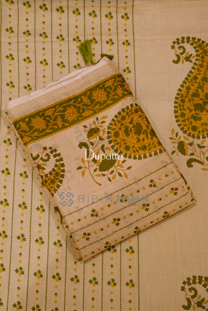 Cotton Unstitched Salwar Suit Material Ivory Cream  DUPATTA