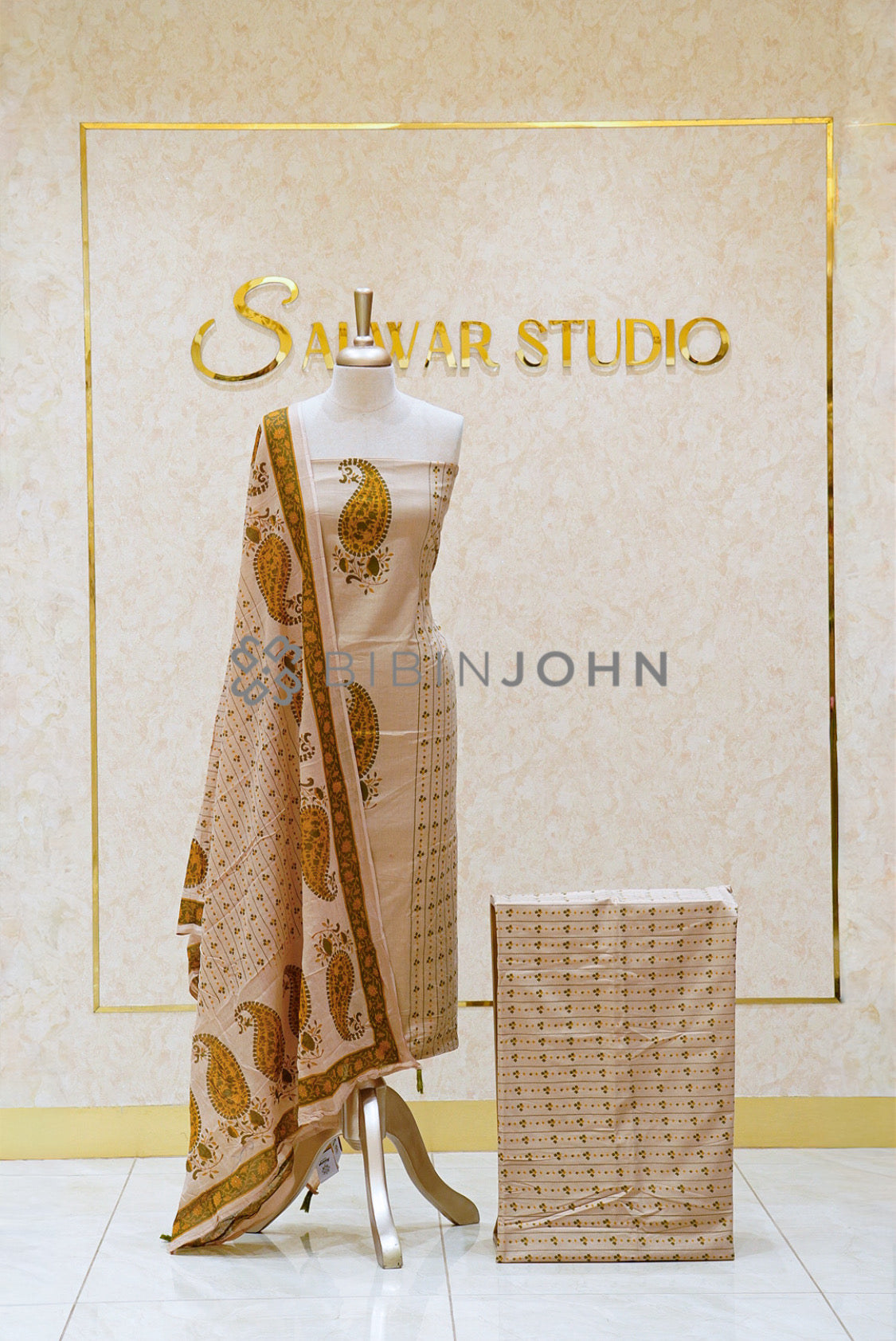 Cotton Unstitched Salwar Suit Material Ivory Cream  