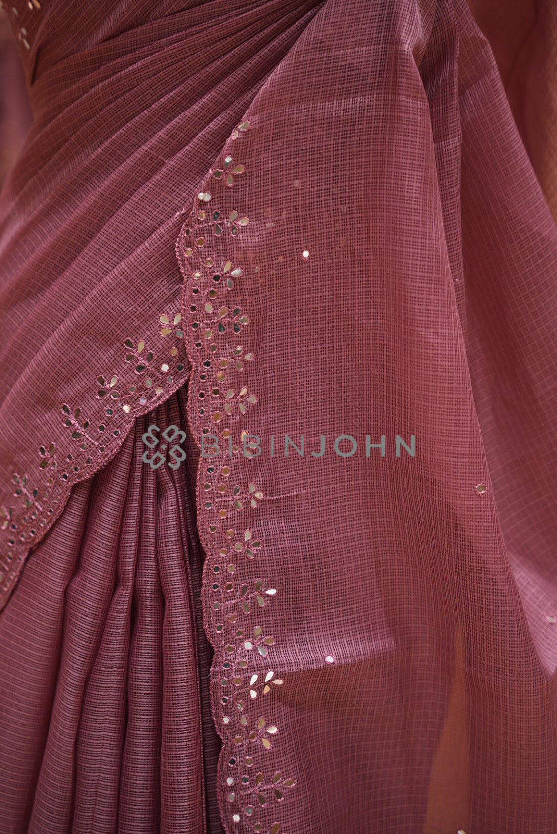 Cotta Embroidery Saree For Women Dusty Rose  side view
