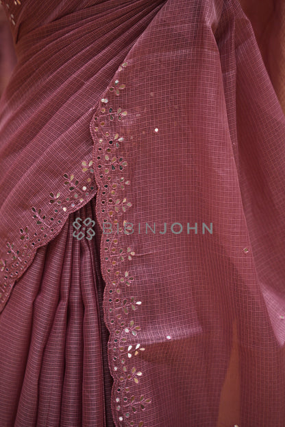 Cotta Embroidery Saree For Women Dusty Rose  side view