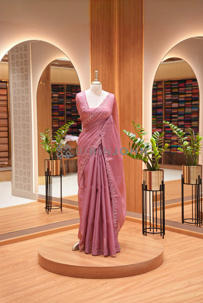 Cotta Embroidery Saree For Women Dusty Rose 