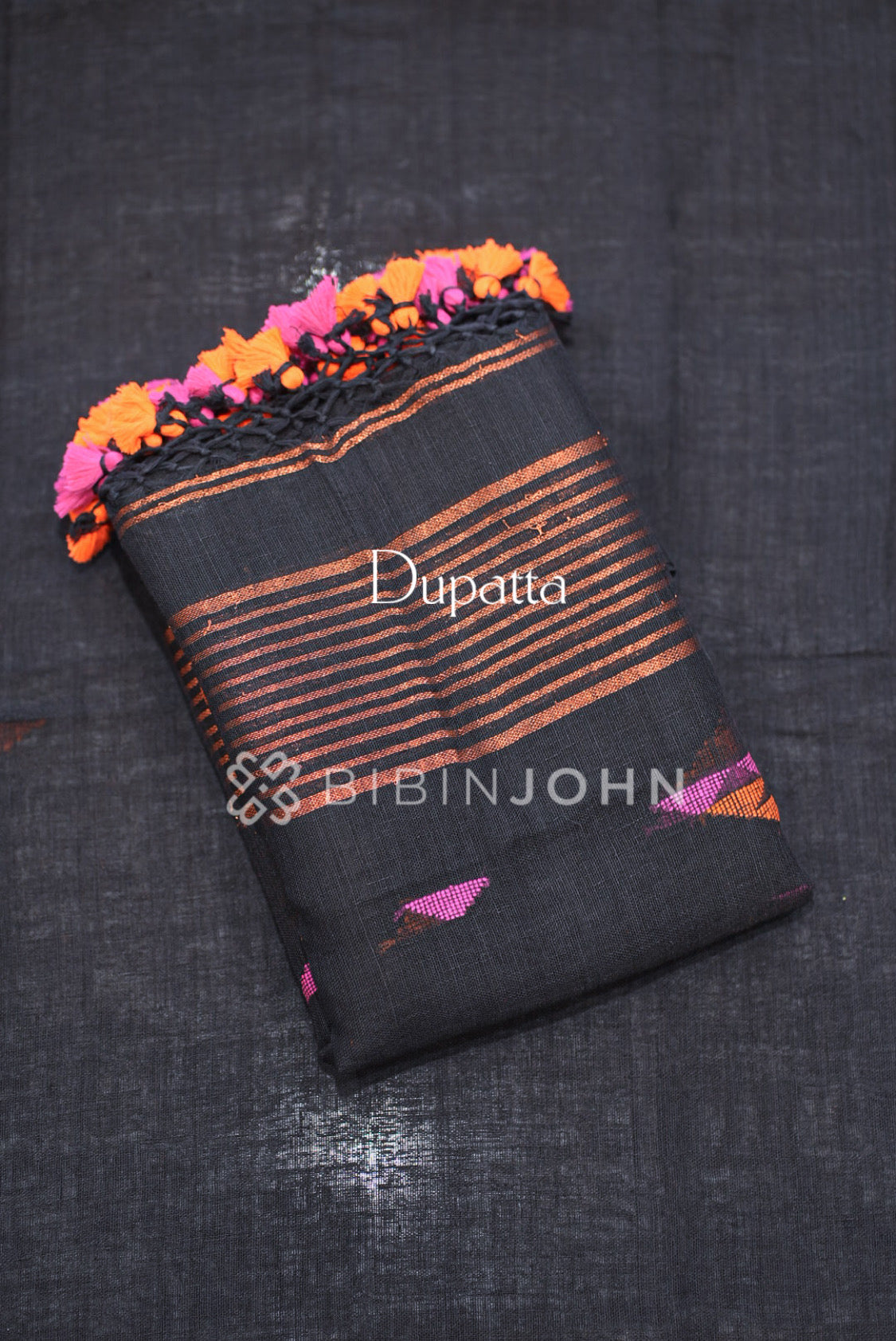  Linen Jamdani Unstitched Salwar Suit Material Black  DUPATTA