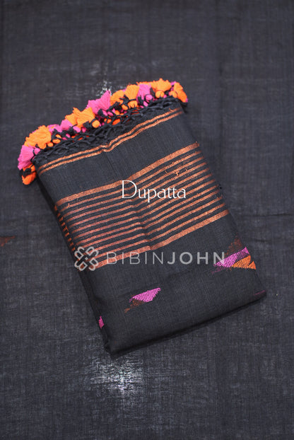  Linen Jamdani Unstitched Salwar Suit Material Black  DUPATTA
