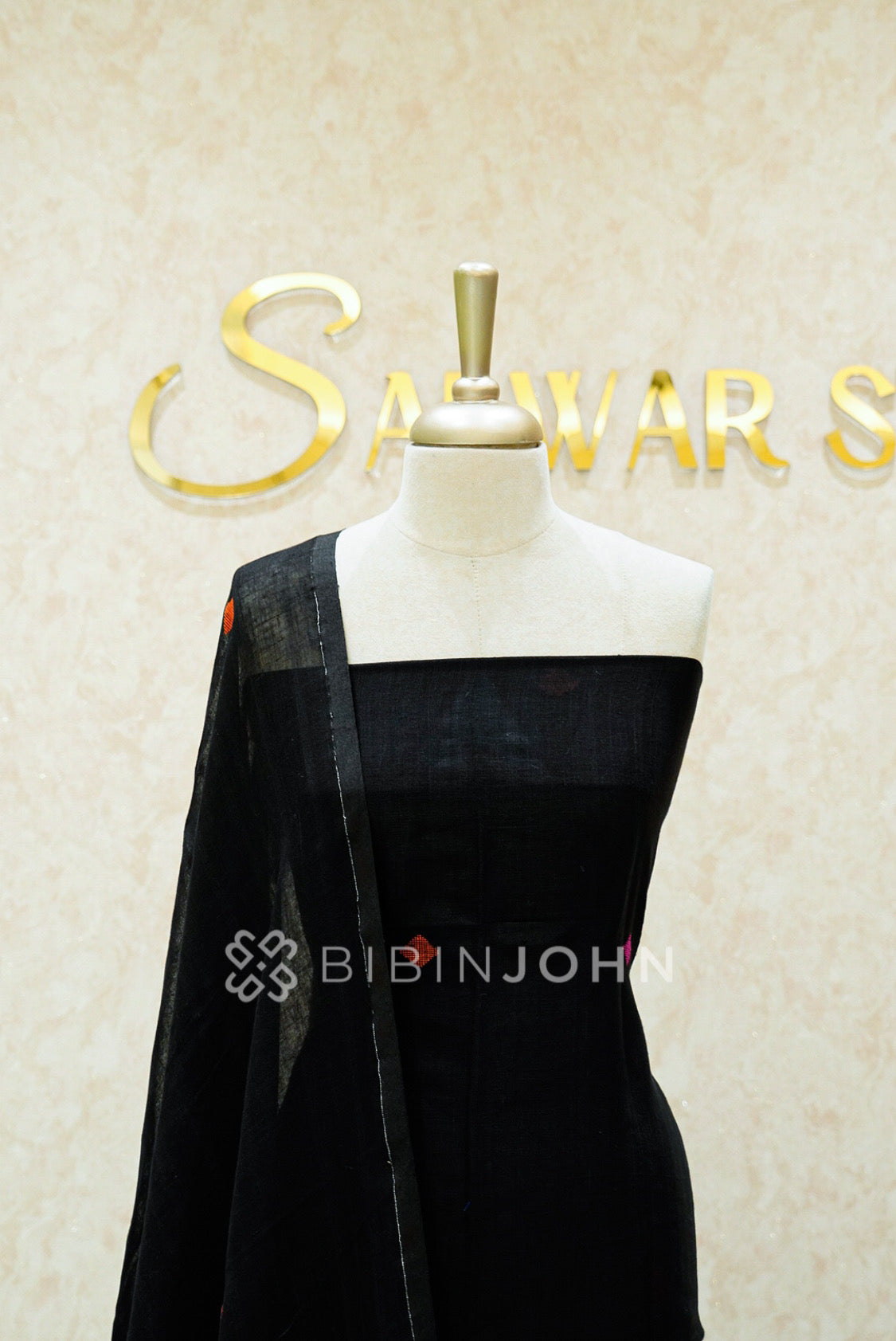 Linen Jamdani Unstitched Salwar Suit Material Black  CLOSE VIEW