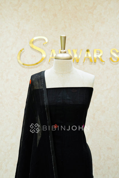 Linen Jamdani Unstitched Salwar Suit Material Black  CLOSE VIEW