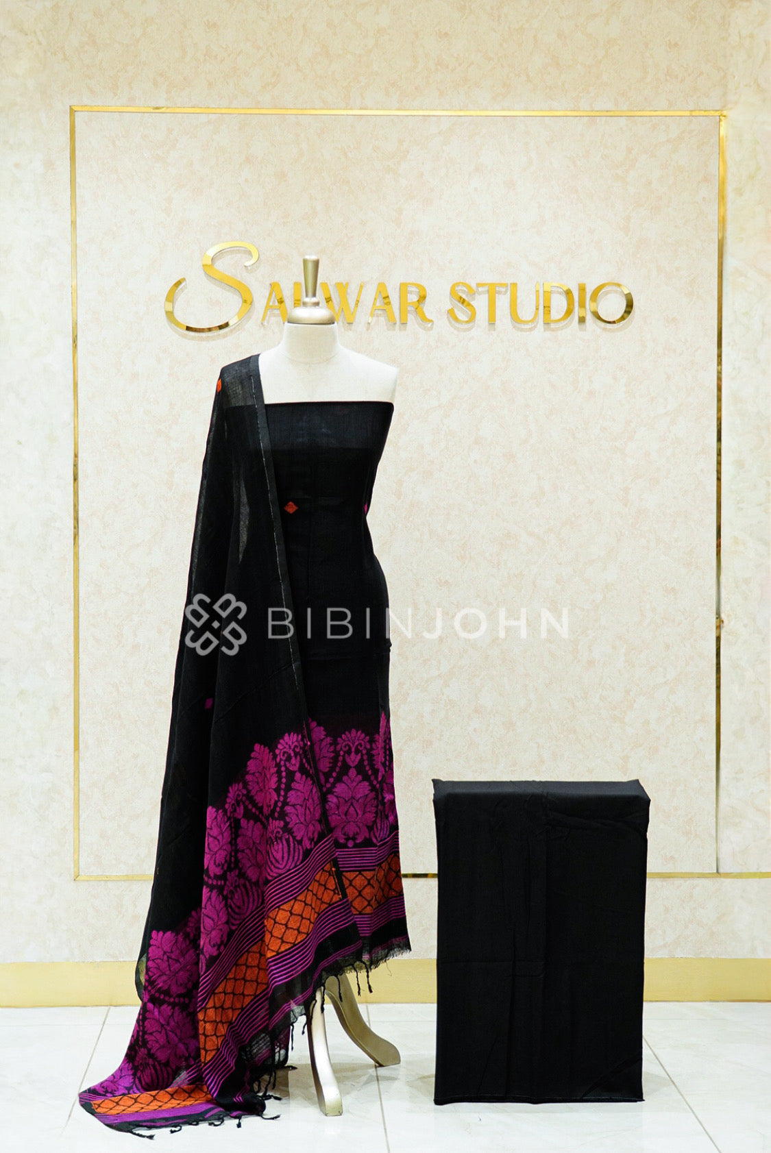Linen Jamdani Unstitched Salwar Suit Material Black 