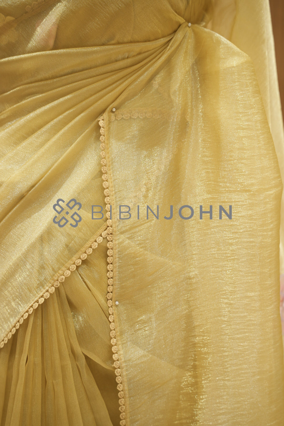 Tissue Organza Embroidery Saree For Women Golden-Yellow SIDE VIEW