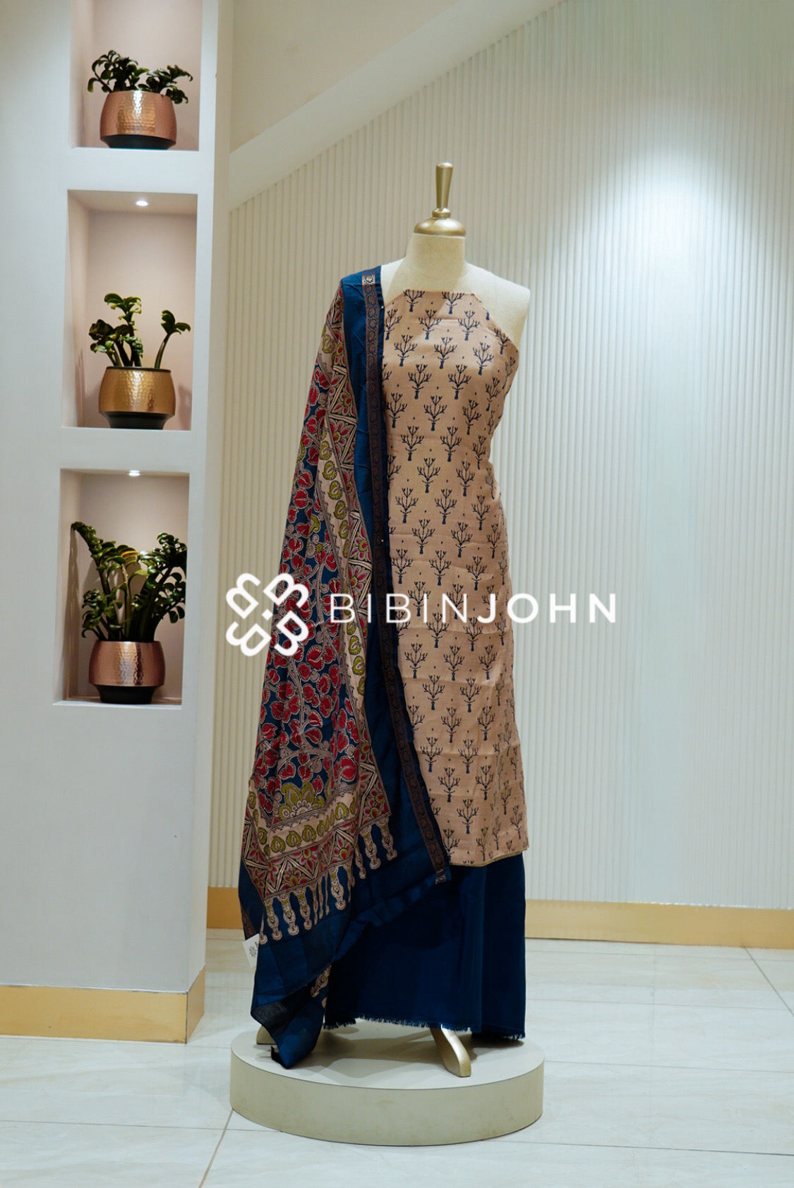 Printed Semi Silk Unstitched Salwar Suit Material Beige