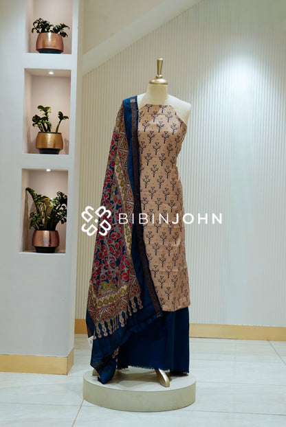 Printed Semi Silk Unstitched Salwar Suit Material Beige