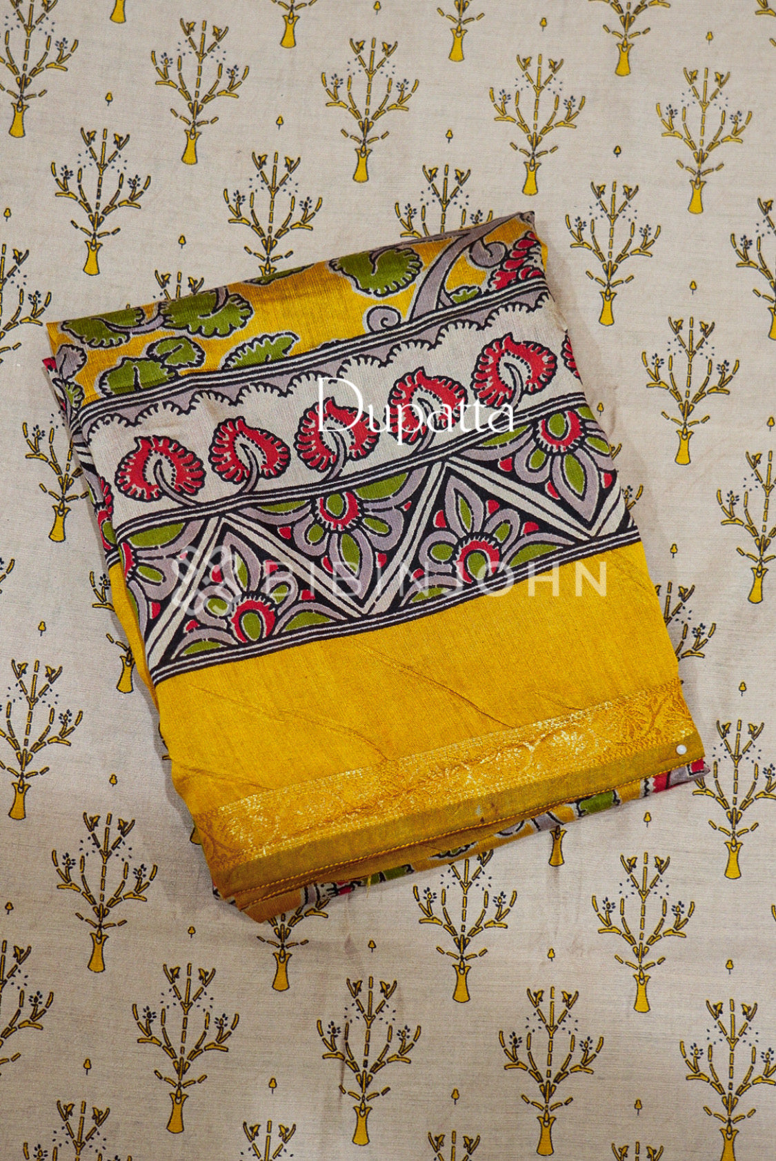 Printed Semi Silk Unstitched Salwar Suit Material Beige  dupatta