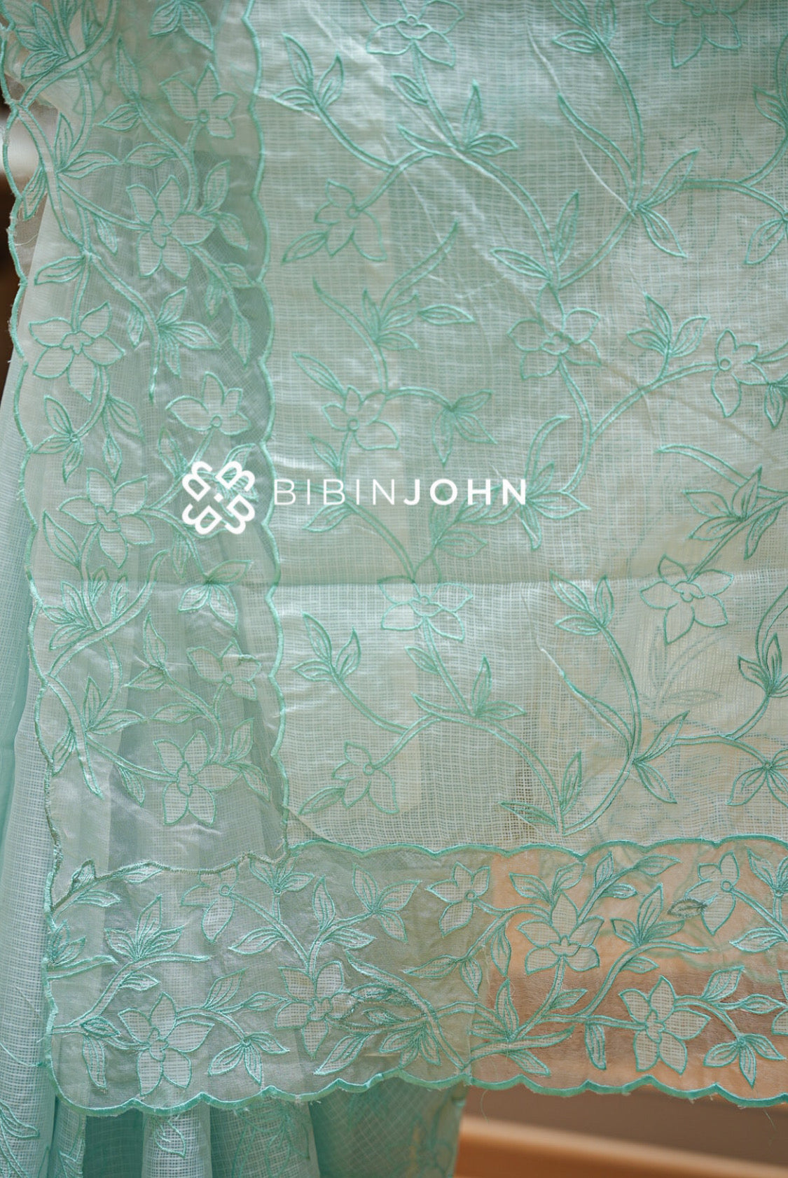 Cotta Embroidery Saree For Women Mint Aqua PALLU