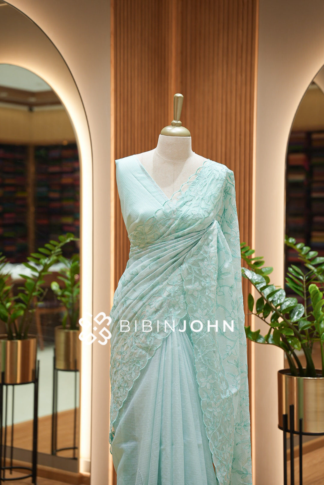 Cotta Embroidery Saree For Women Mint Aqua CLOSE VIEW