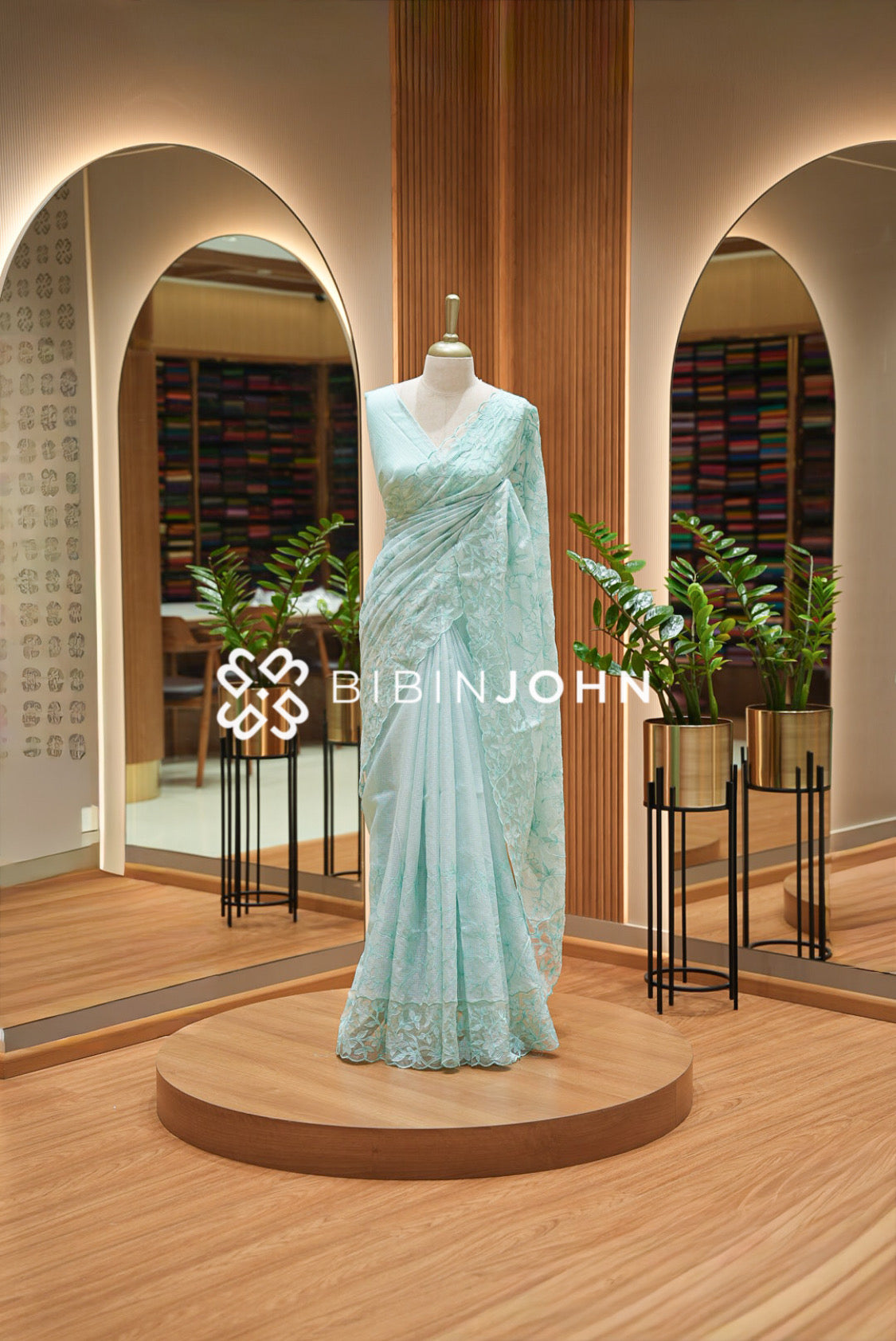 Cotta Embroidery Saree For Women Mint Aqua
