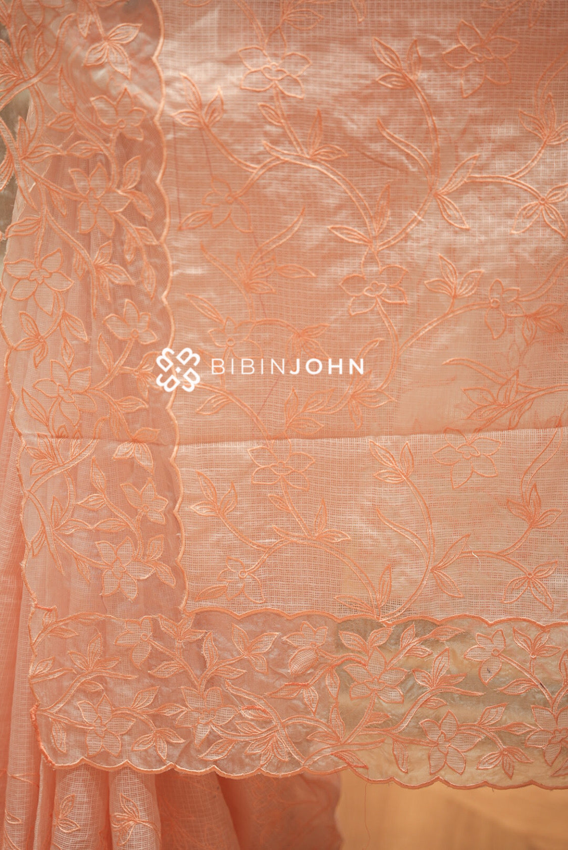 Cotta Embroidery Saree For Women Peach PALLU