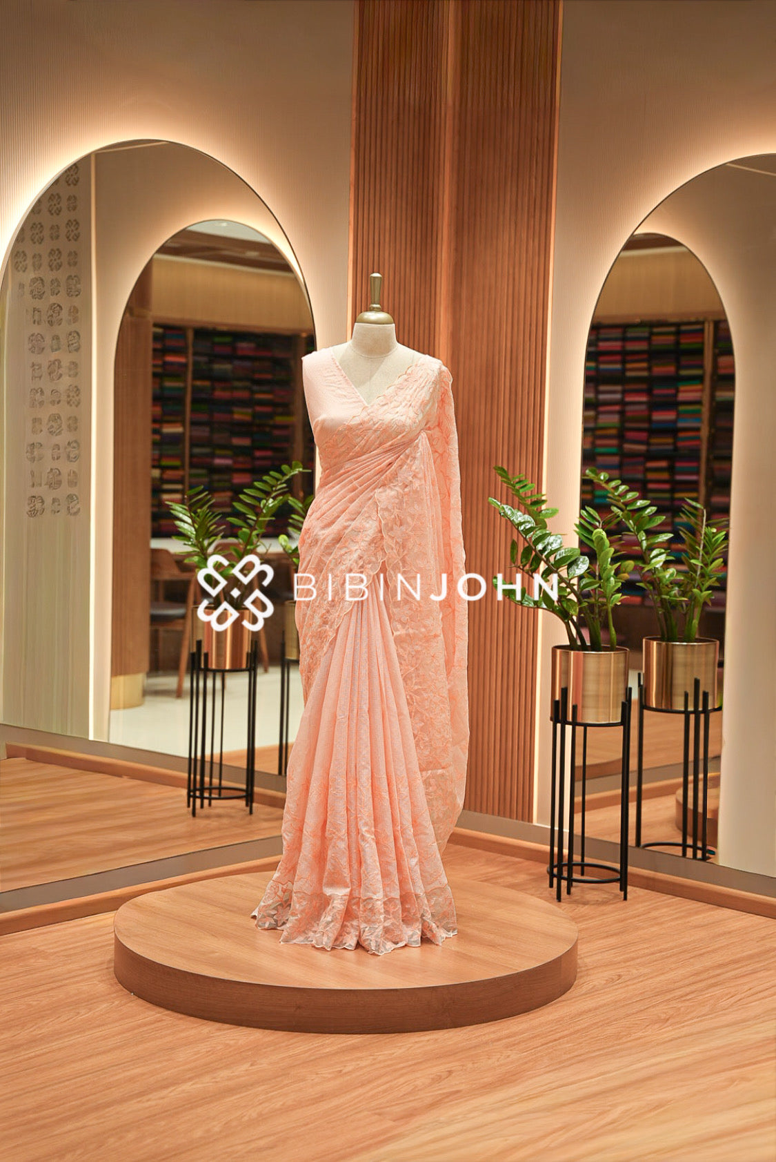 Cotta Embroidery Saree For Women Peach