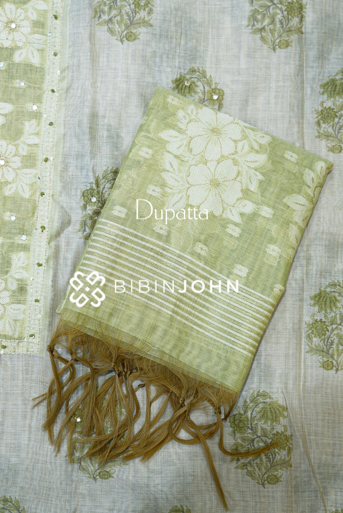 Chanderi Embroidery Unstitched Salwar Suit Material Ivory With Pistachio Green dupatta
