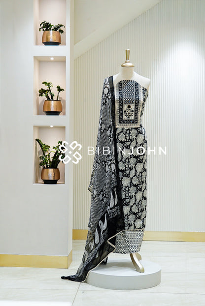 Cotton Embroidery Unstitched Salwar Suits Material Black