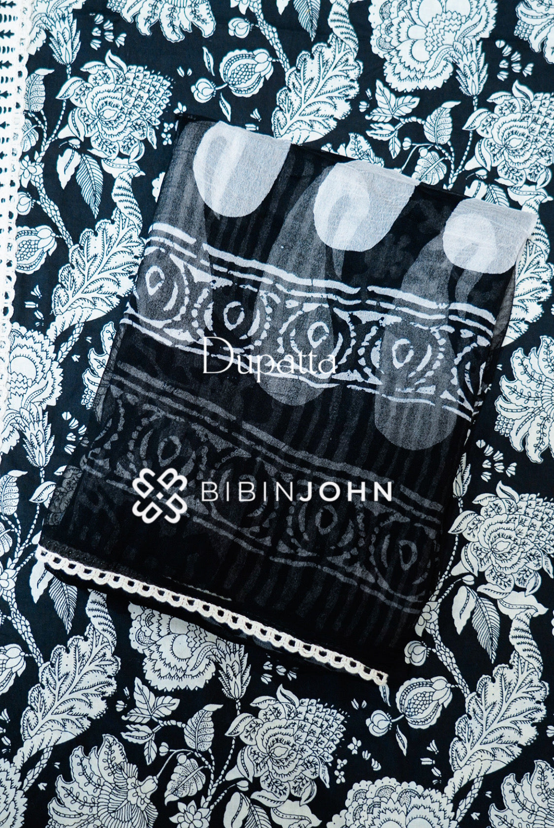 Cotton Embroidery Unstitched Salwar Suits Material Black DUPATTA