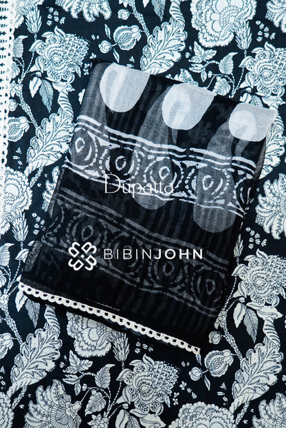 Cotton Embroidery Unstitched Salwar Suits Material Black DUPATTA