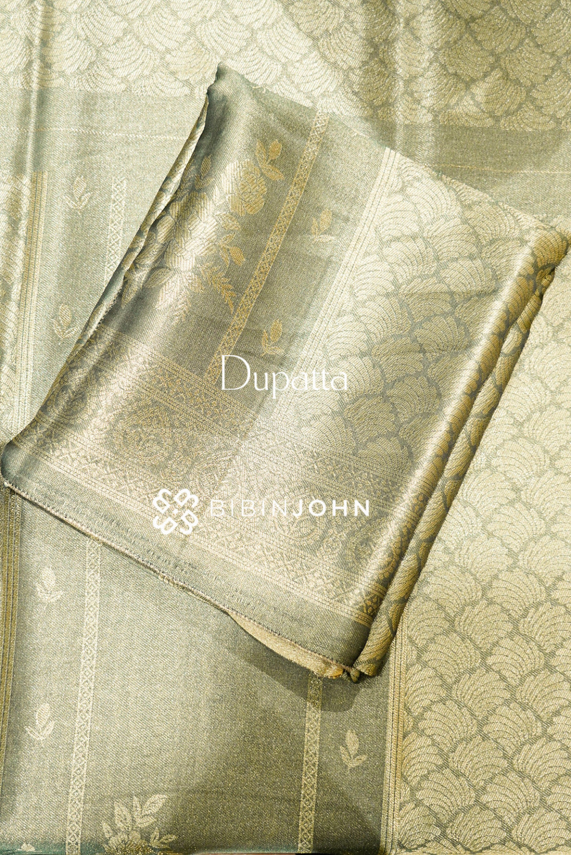 Tissue Banarasi Unstitched Salwar Suit Material Sage Green dupatta