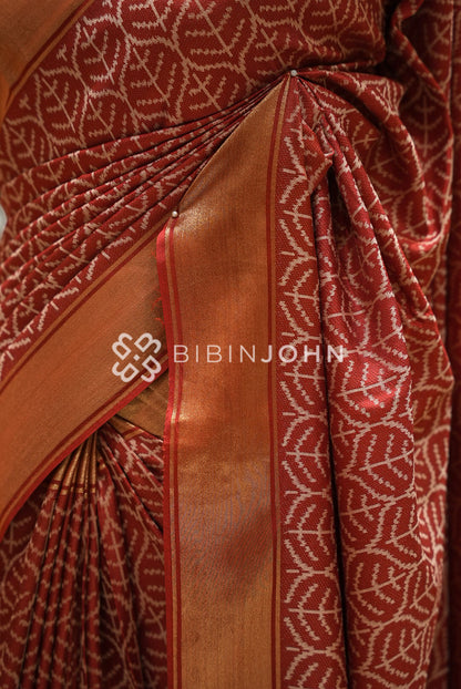 Silk Brocade  Saree For Women Rust Red  SIDE VIEW