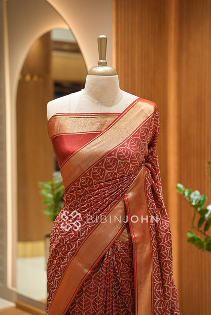 Silk Brocade  Saree For Women Rust Red  CLOSE VIEW