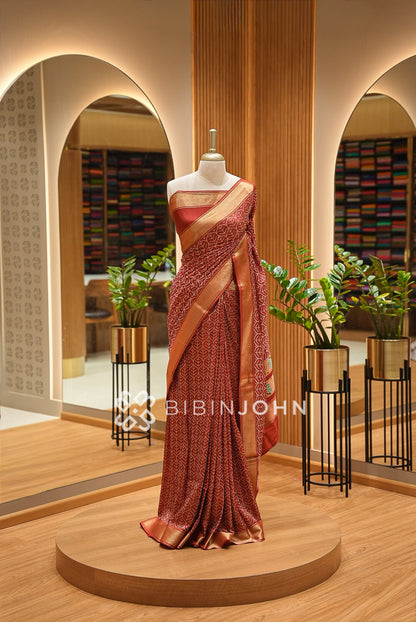 Silk Brocade  Saree For Women Rust Red 