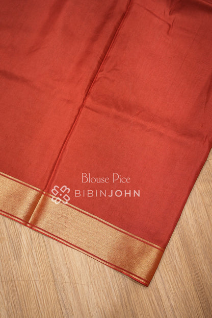 Silk Brocade  Saree For Women Rust Red  BLOUSE PIECE