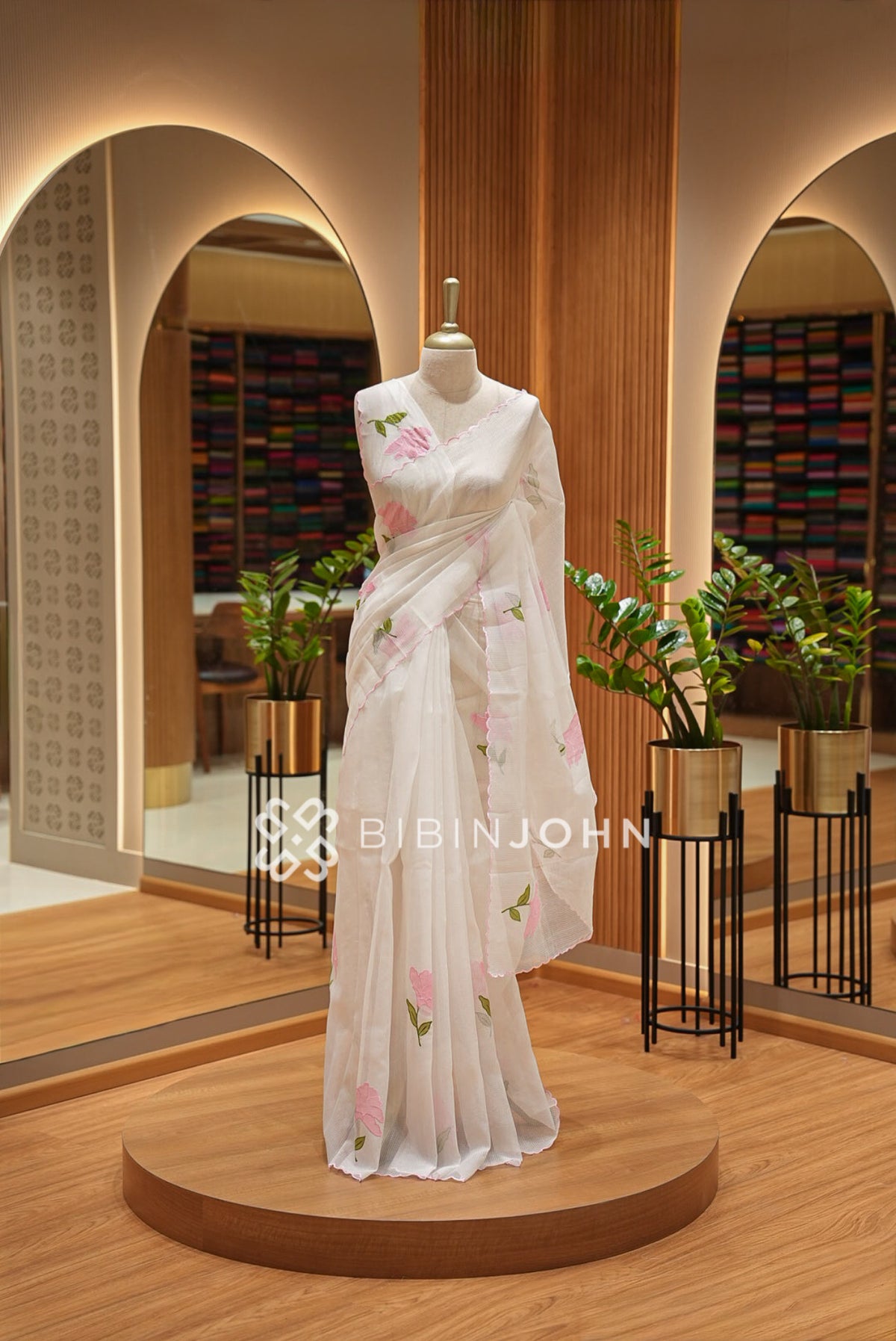 Cotta Embroidery Saree Ivory White