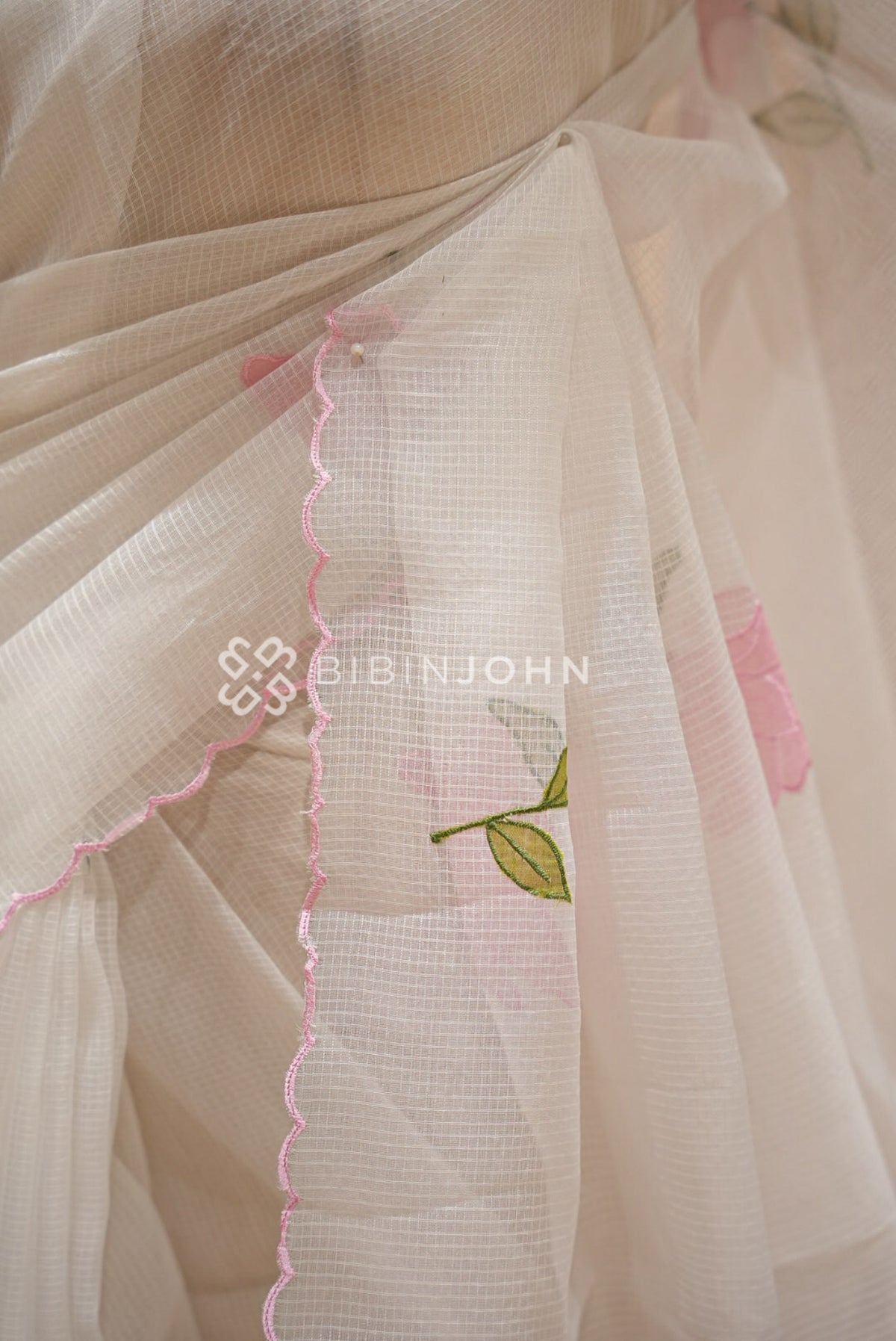 Cotta Embroidery Saree Ivory White SIDE VIEW