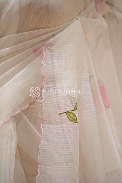 Cotta Embroidery Saree Ivory White SIDE VIEW