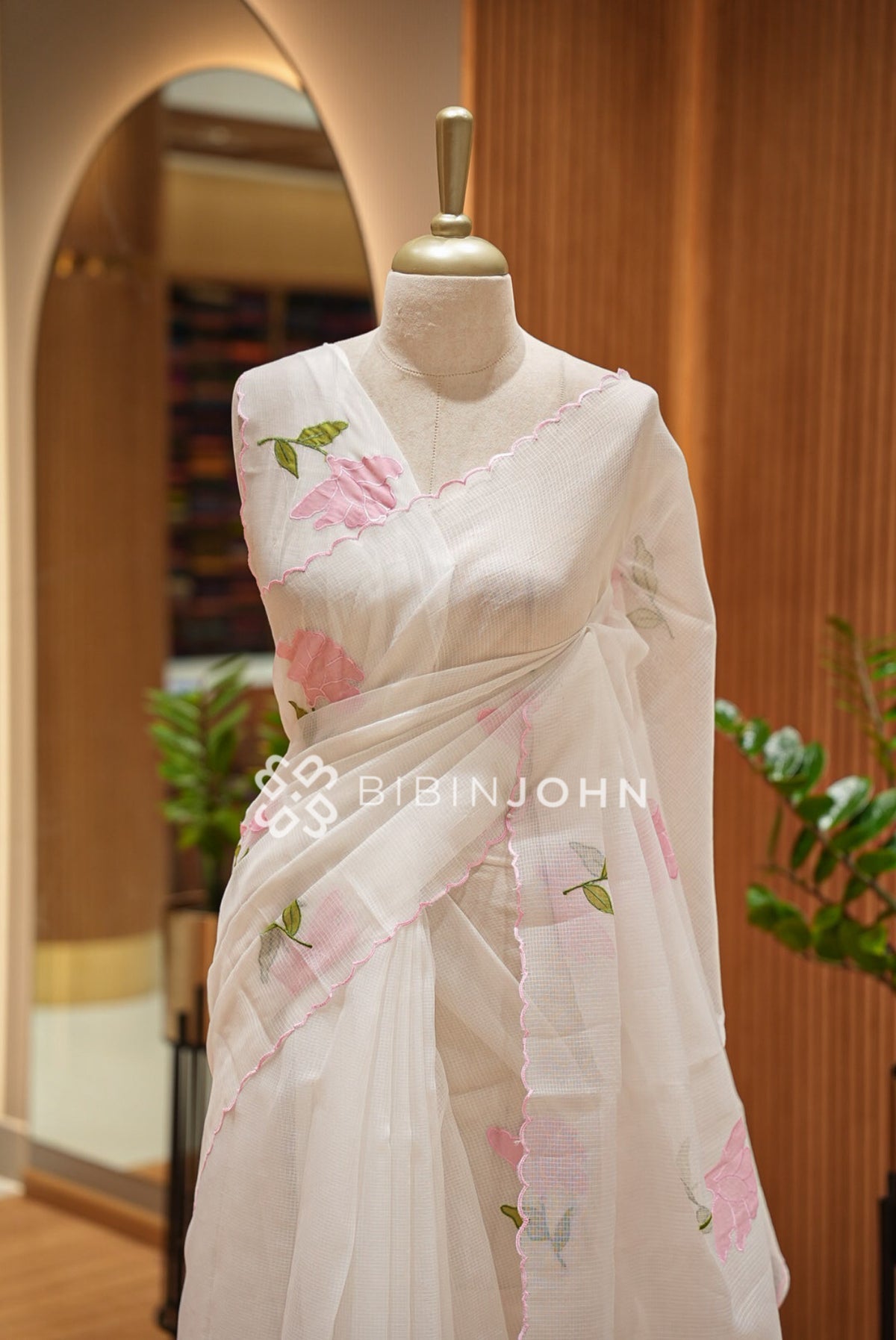 Cotta Embroidery Saree Ivory White CLOSE VIEW