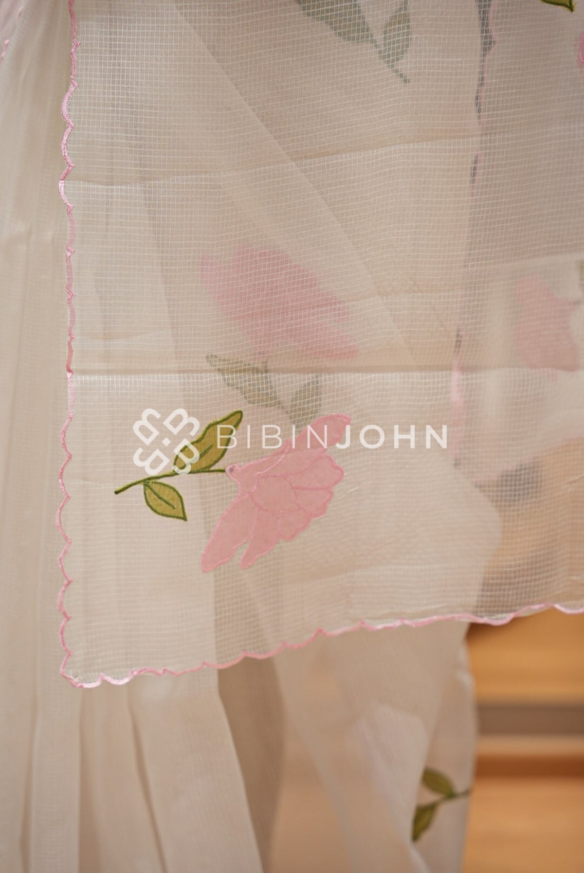 Cotta Embroidery Saree Ivory White PALLU