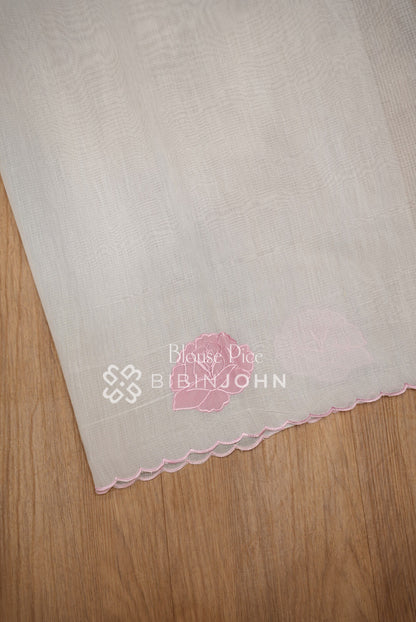 Cotta Embroidery Saree White With Baby Pink blouse piece